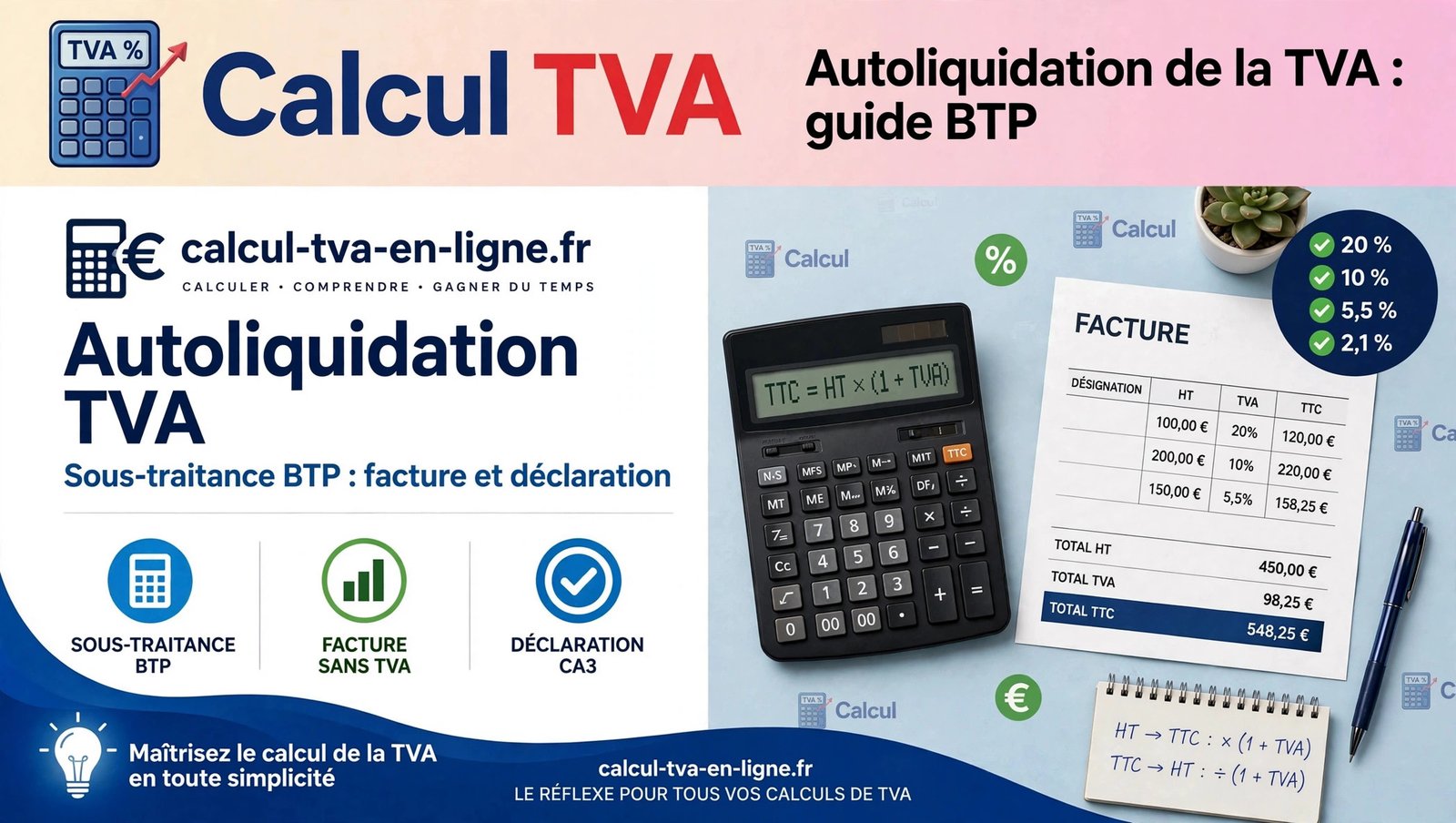 Autoliquidation TVA BTP : facture, déclaration et exemple