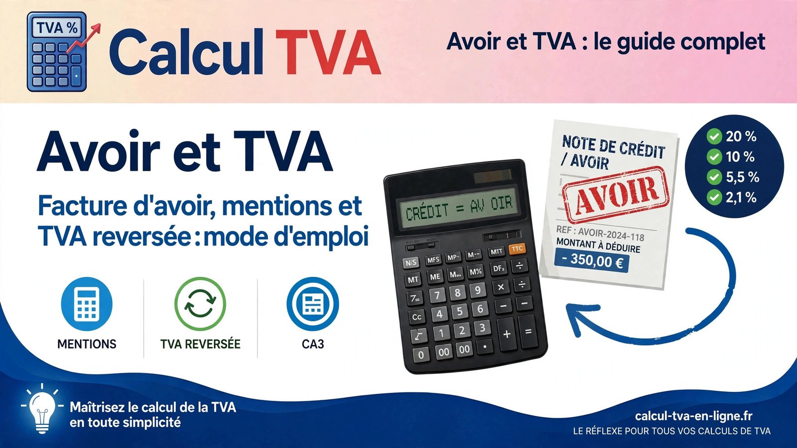 Avoir et TVA : facture d'avoir, mentions et TVA reversée — guide complet 2026