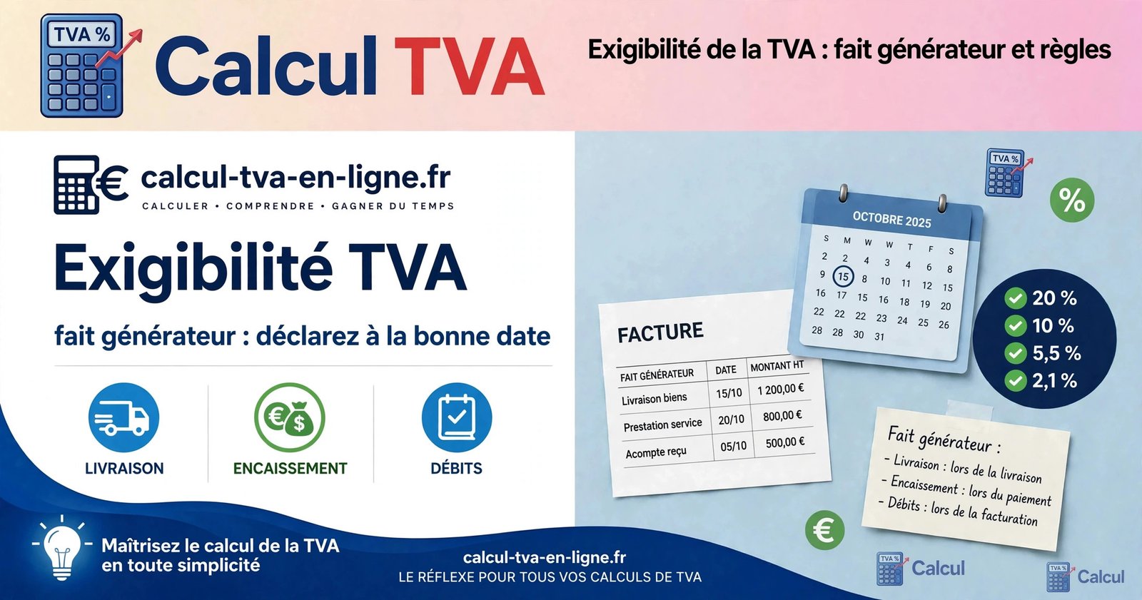 Fait générateur et exigibilité de la TVA en 2026 : règles par opération