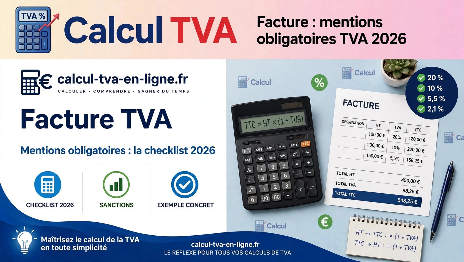 Mentions obligatoires facture TVA : la checklist complète 2026