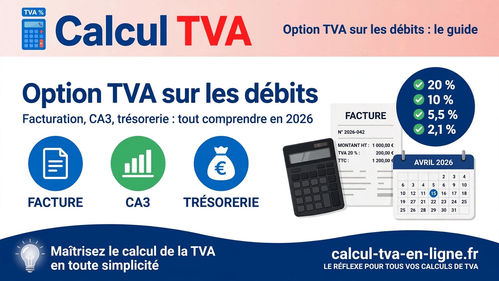 Option TVA sur les débits : guide 2026 pour prestataires de services — facturation, CA3 et trésorerie