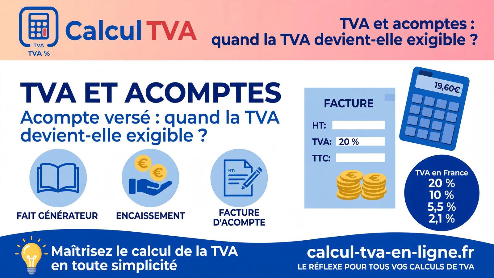 TVA acompte : facture d'acompte et exigibilité de la TVA à l'encaissement, guide 2026