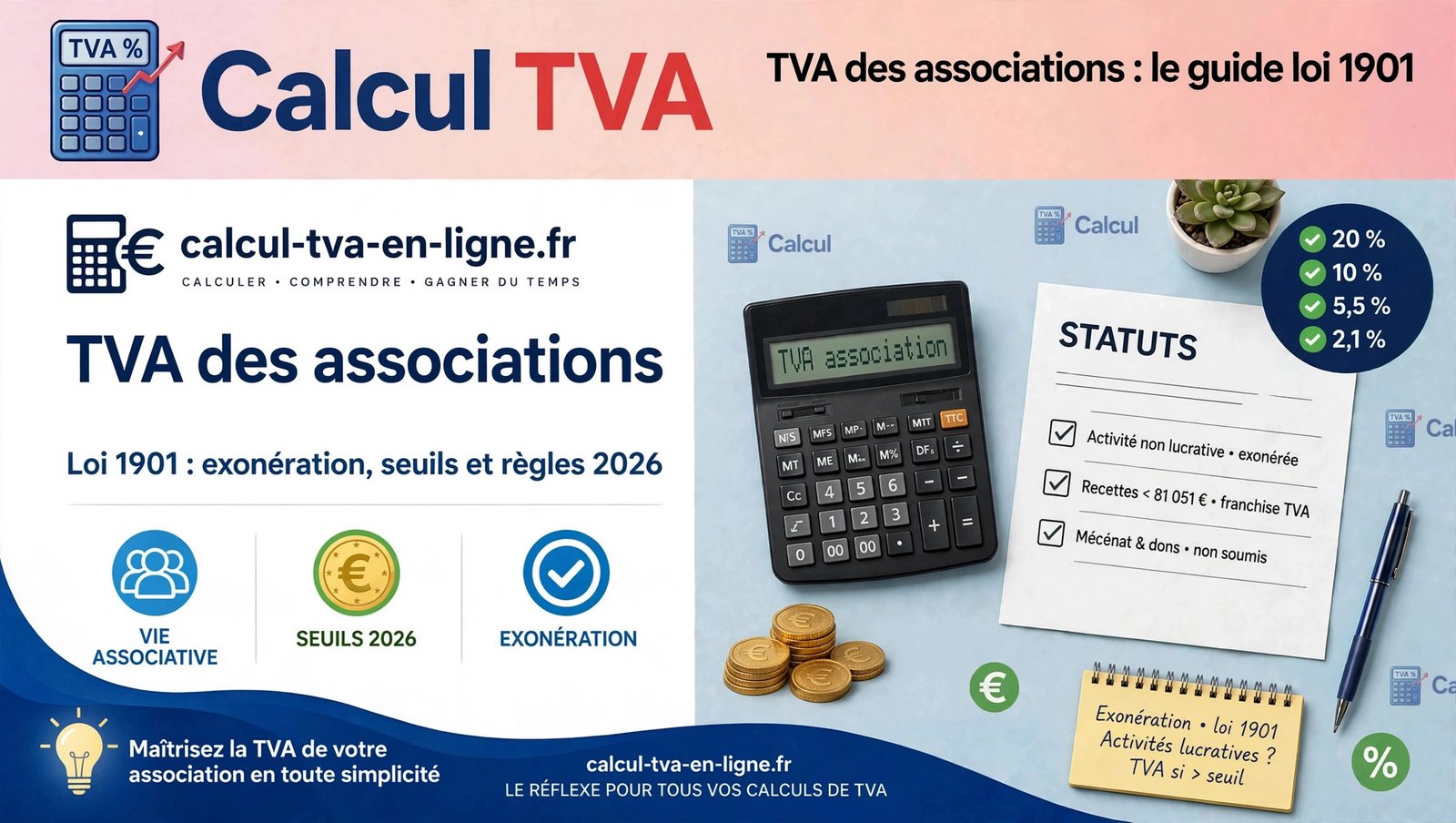 TVA associations : exonération, seuils et règles 2026