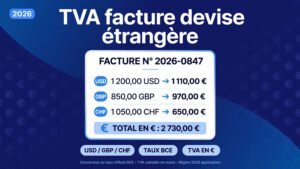 Read more about the article TVA facture devise étrangère : taux de change, calcul et règles en 2026