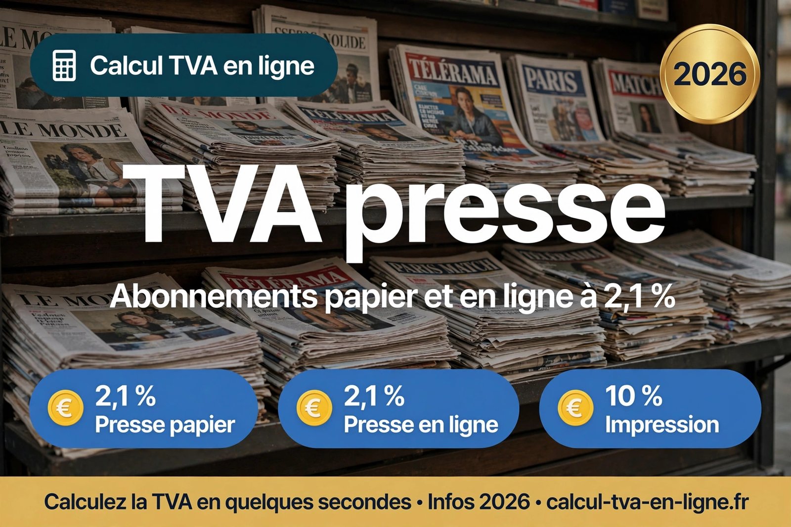 Read more about the article TVA presse : taux 2,1 %, abonnements papier et numériques, guide 2026